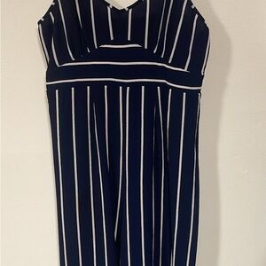 Navy and White Vertical Stripe Jumpsuit